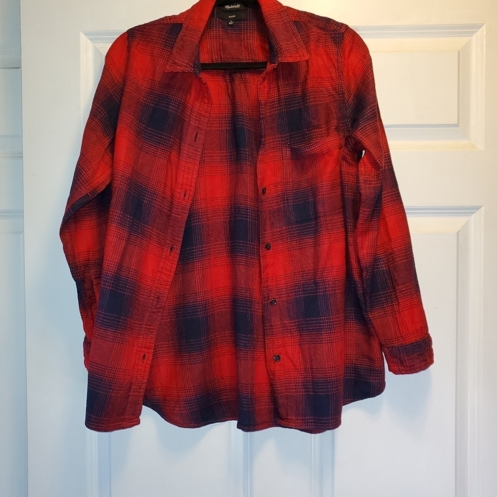 MADEWELL blue and red Flannel buttondown shirt